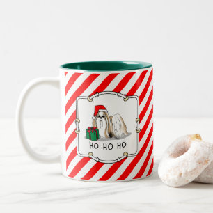 Christmas Santa Hat Shih Tzu (tan white) Dog Cute Two-Tone Coffee Mug