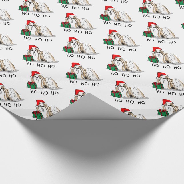 Christmas Santa Hat Shih Tzu (tan white) Dog Cute Wrapping Paper (Corner)