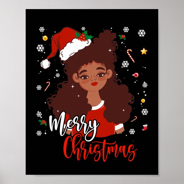 Christmas Santa Hat Shirt Black African American Poster (Front)