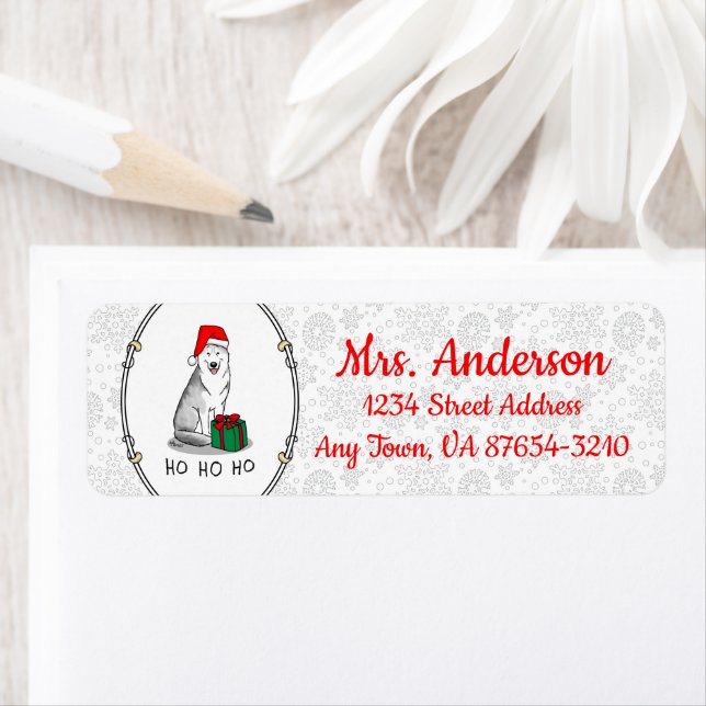 Christmas Santa Hat Siberian Husky (silver) Cute (Insitu)