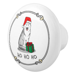 Christmas Santa Hat Siberian Husky (silver) Cute Ceramic Knob