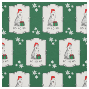 Christmas Santa Hat Siberian Husky (silver) Cute Fabric