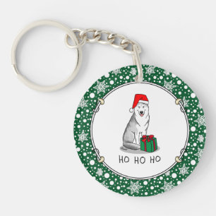 Christmas Santa Hat Siberian Husky (silver) Cute Key Ring