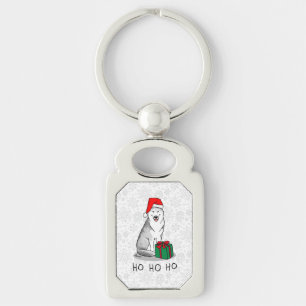 Christmas Santa Hat Siberian Husky (silver) Cute Key Ring