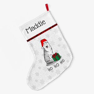 Christmas Santa Hat Siberian Husky (silver) Cute Large Christmas Stocking