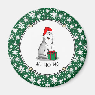 Christmas Santa Hat Siberian Husky (silver) Cute Magnet