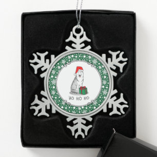 Christmas Santa Hat Siberian Husky (silver) Cute Snowflake Pewter Christmas Ornament