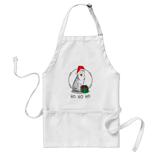Christmas Santa Hat Siberian Husky (silver) Cute Standard Apron (Front)