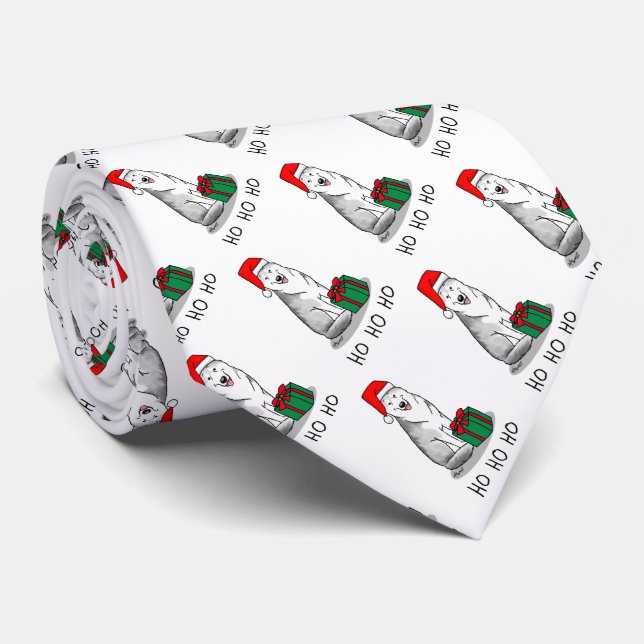 Christmas Santa Hat Siberian Husky (silver) Cute Tie (Rolled)