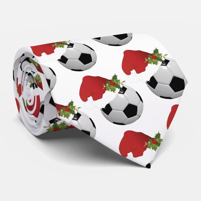Christmas Santa Hat Soccer Design Tie (Rolled)