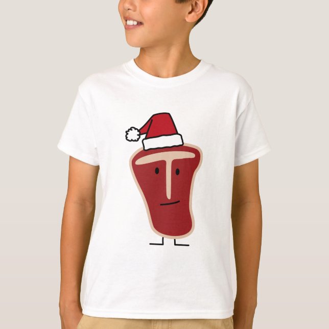 Christmas Santa Hat T-Bone Steak meat protein T-Shirt (Front)