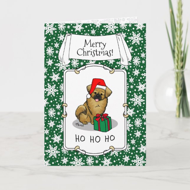 Christmas Santa Hat Tibetan Spaniel (Brown) Cute Card (Front)