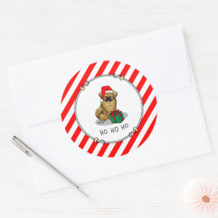 Christmas Santa Hat Tibetan Spaniel (Brown) Cute Classic Round Sticker