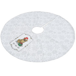 Christmas Santa Hat Tibetan Spaniel (Brown) Cute Fleece Tree Skirt