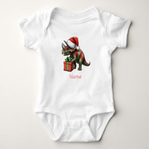 Christmas Santa hat triceratops  Baby Bodysuit