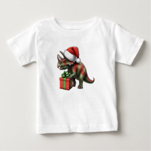 Christmas Santa hat triceratops Baby T-Shirt