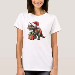Christmas Santa hat triceratops T-Shirt