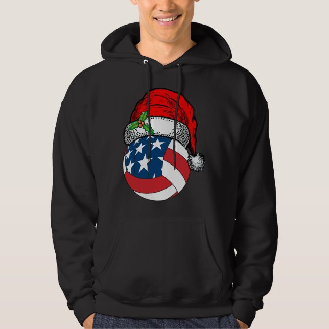 Christmas Santa Hat Volleyball Sport Funny Gift Hoodie (Front)