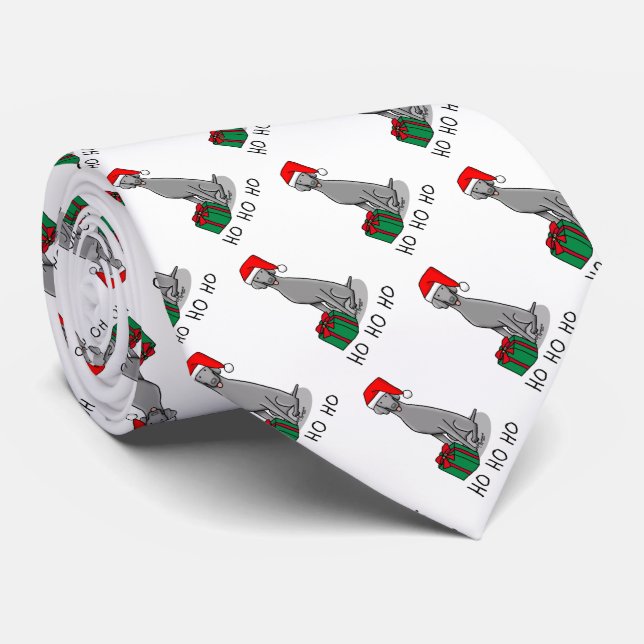 Christmas Santa Hat Weimaraner Dog (gray 1) Cute Tie (Rolled)