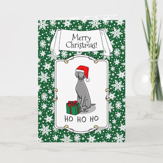 Christmas Santa Hat Weimaraner Dog (grey 1) Cute Card (Front)