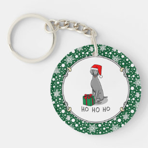 Christmas Santa Hat Weimaraner Dog (grey 1) Cute Key Ring