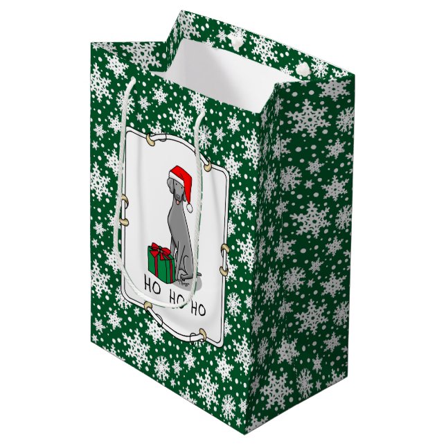 Christmas Santa Hat Weimaraner Dog (grey 1) Cute Medium Gift Bag (Front Angled)