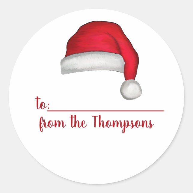 Christmas Santa Hat Whimsical Cute To From Classic Round Sticker (Front)