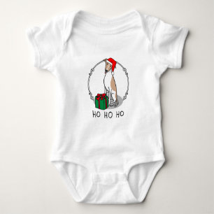 Christmas Santa Hat Whippet Dog Fawn & white Cute Baby Bodysuit