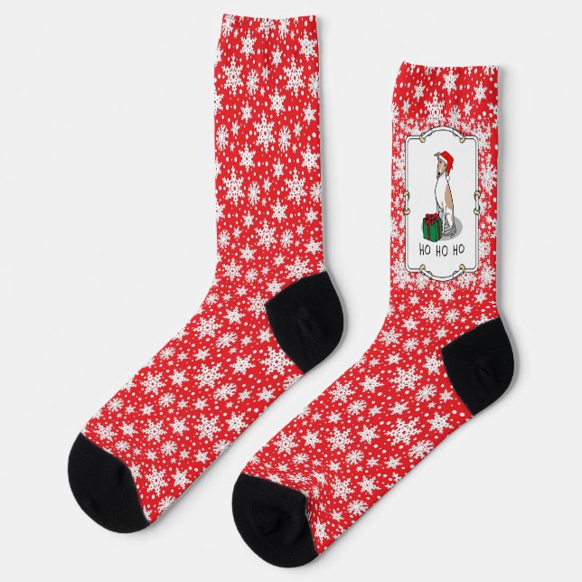 Christmas Santa Hat Whippet Dog Fawn & white Cute Socks (Left)