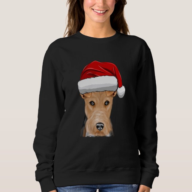 Christmas Santa Hat Wire Fox Terrier Dog Sweatshirt (Front)