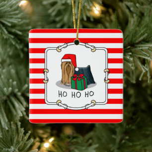 Christmas Santa Hat Yorkshire Terrier Yorkie Cute Ceramic Ornament