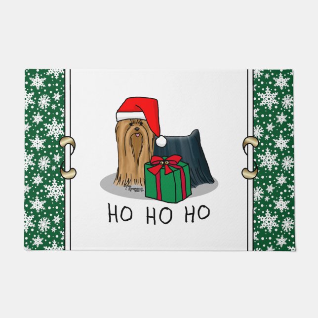 Christmas Santa Hat Yorkshire Terrier Yorkie Cute Doormat (Front)