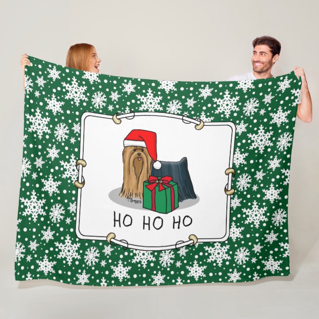 Christmas Santa Hat Yorkshire Terrier Yorkie Cute Fleece Blanket (In Situ)