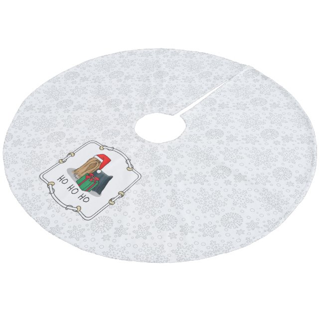 Christmas Santa Hat Yorkshire Terrier Yorkie Cute Fleece Tree Skirt (Angled)