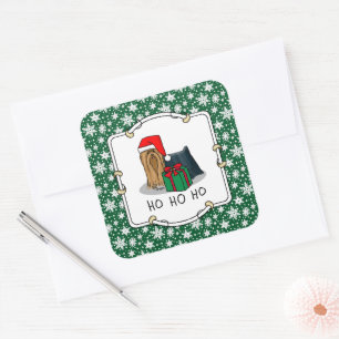 Christmas Santa Hat Yorkshire Terrier Yorkie Cute Square Sticker