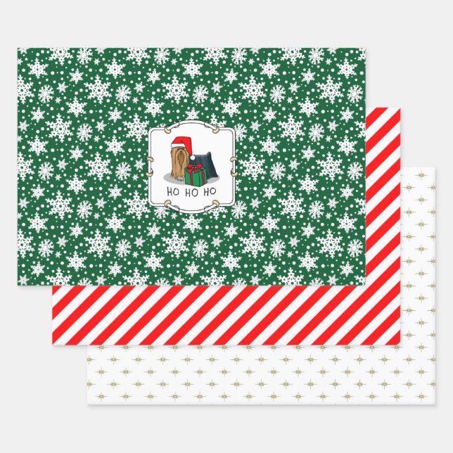 Christmas Santa Hat Yorkshire Terrier Yorkie Cute Wrapping Paper Sheet (Set)