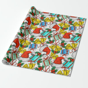 Christmas Santa Hats And Presents Wrapping Paper
