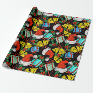 Christmas Santa Hats And Presents Wrapping Paper