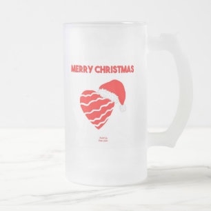 Christmas Santa Heart Large Frosted Glass Mug