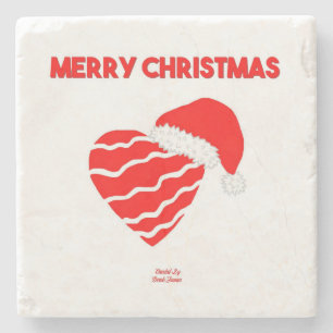 Christmas Santa Heart Marble Stone Coaster