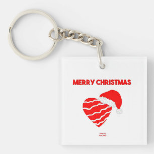 Christmas Santa Heart Square Key Chain