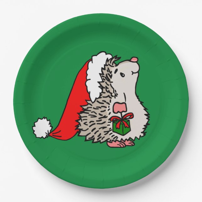 Christmas Santa Hedgehog Paper Plate (Front)