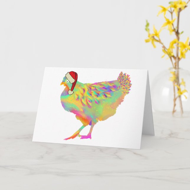 Christmas Santa Hen Funny Colourful Chicken Lover Card (Yellow Flower)