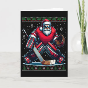 Christmas Santa Hockey Goalie Ugly Christmas Sweat Card