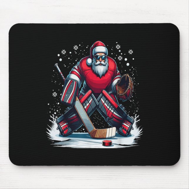 Christmas Santa Hockey Goalie Ugly Christmas Sweat Mouse Mat (Front)