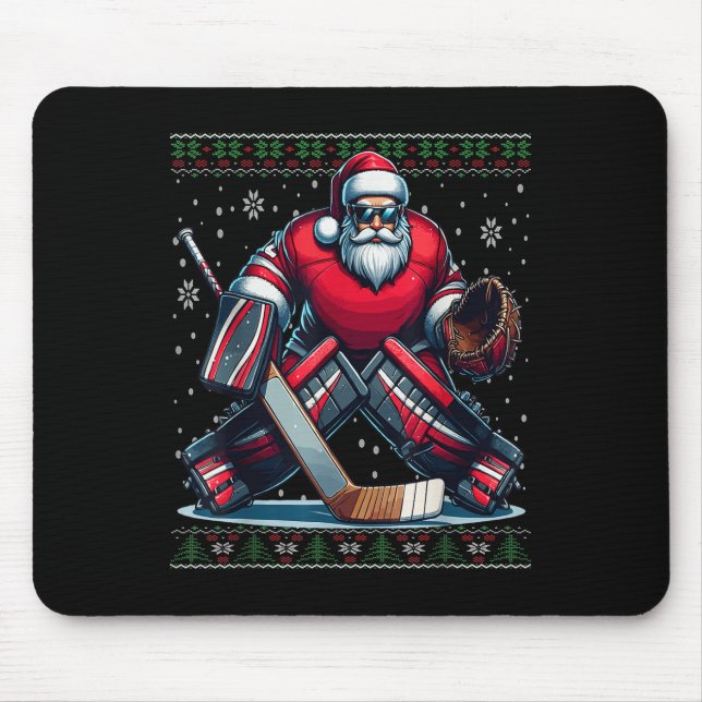 Christmas Santa Hockey Goalie Ugly Christmas Sweat Mouse Mat (Front)