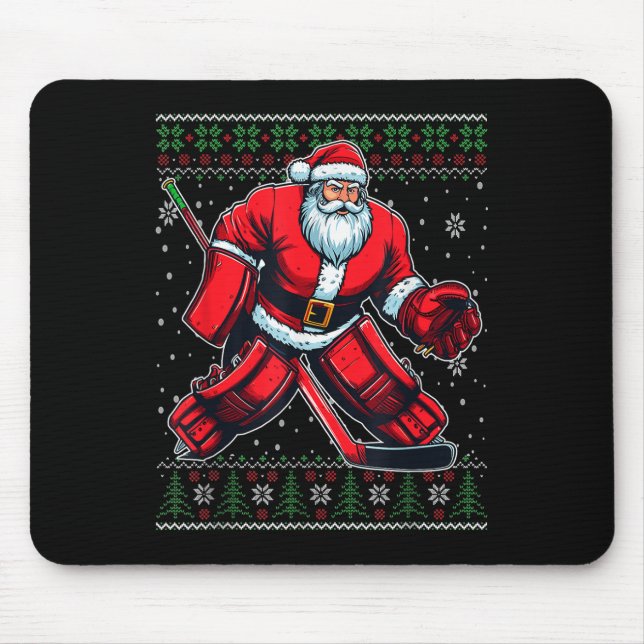 Christmas Santa Hockey Goalie Ugly Christmas Sweat Mouse Mat (Front)