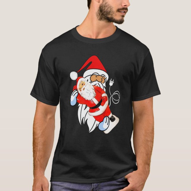 Christmas Santa Holding Santa Blow Mould With Cord T-Shirt (Front)