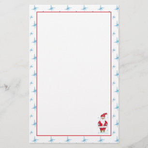 Christmas Santa Holiday Blue Snowflakes Stationery