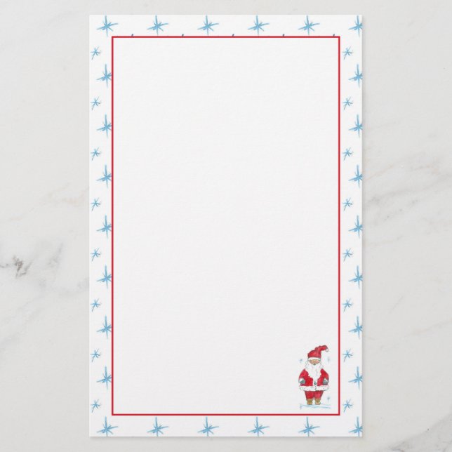 Christmas Santa Holiday Blue Snowflakes Stationery (Front)